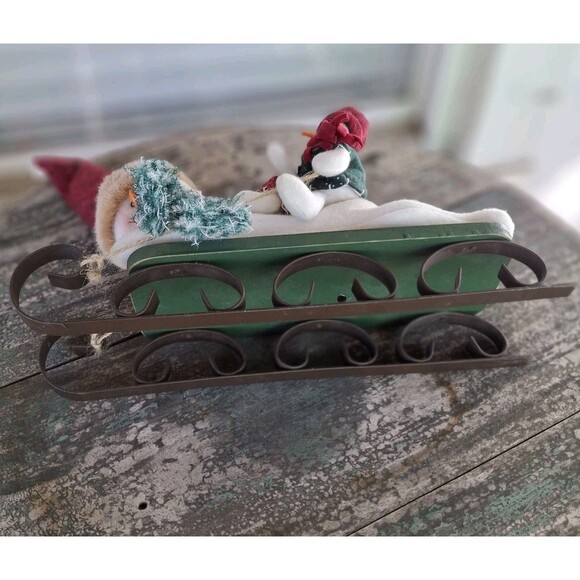 Handcrafted Snowman Wood Sled Ride 16" Christmas Holiday Decor - Picture 5 of 7
